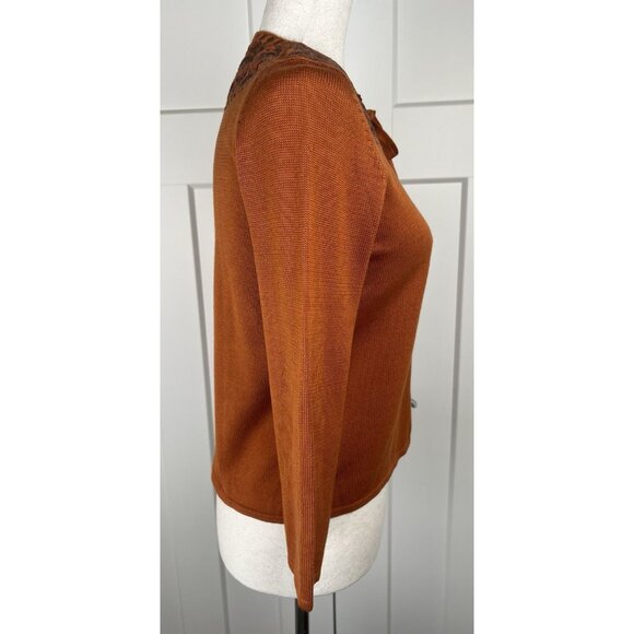 Michael Simon Women's Pumpkin Spice Knit Cardigan Leather Appliqués Size Small - Picture 4 of 8